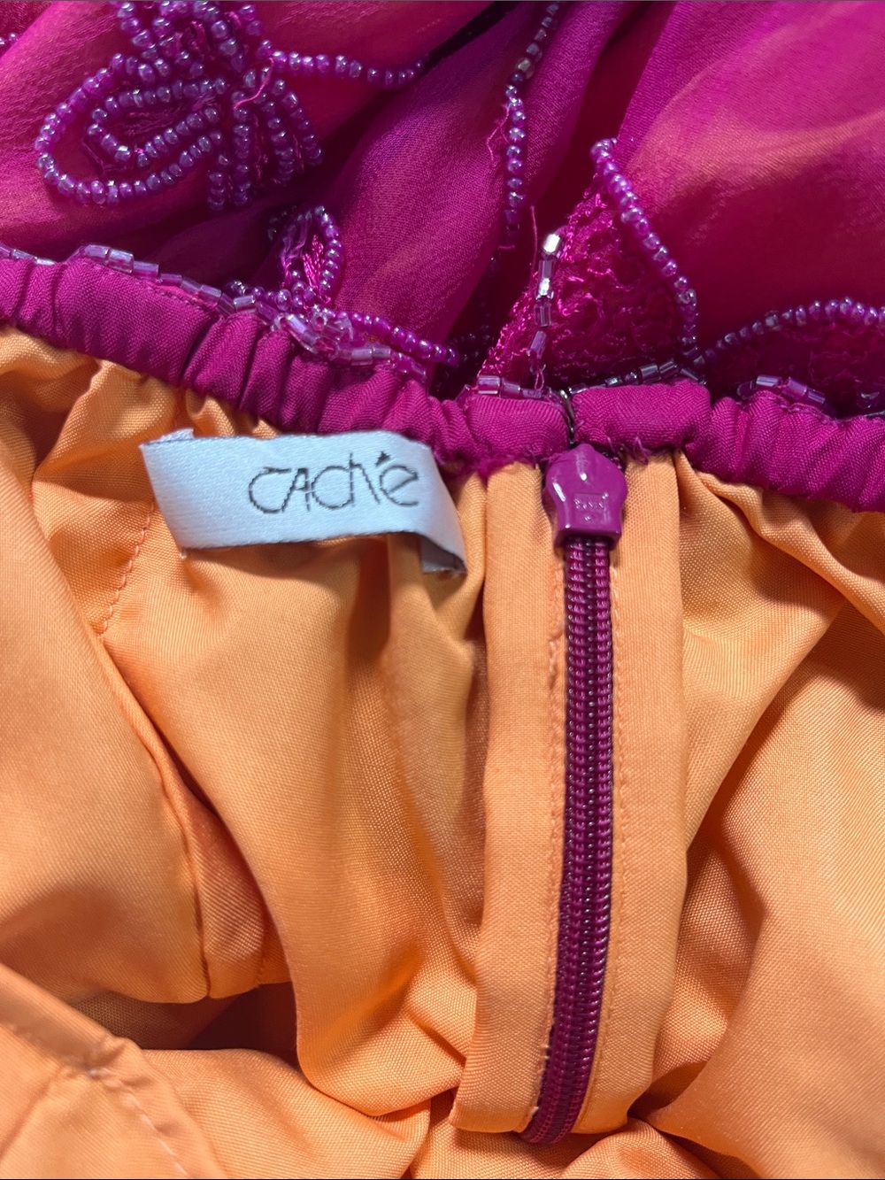Cache vintage Y2K silk magenta hot pink orange beaded maxi dress open back - Picture 13 of 16